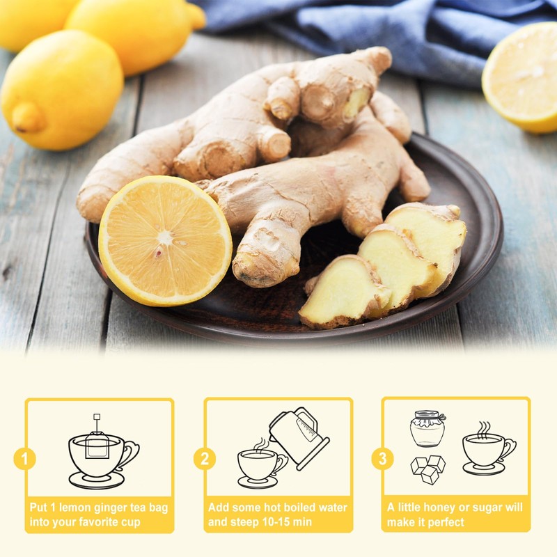 TEARELAE - Lemon Ginger Tea Bags, 70 Count - Natural