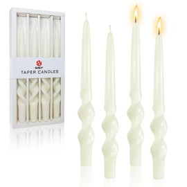 FCMSHAMD Handmade Spiral Taper Candles - Unscented Long Candles Colored Wax Twisted Candle - 10 Inch Candle Sticks for Wedding Dinner Party Decoration - Set of 4(Cream White)