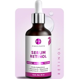 PUREZA NATUR Serum Retinol + Vitaminas A, B5, E, C + Acido hialuronico facial hidratante y reparador | Suero Reductor de líneas de expresión e imperfe