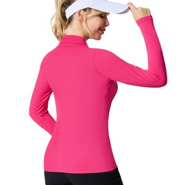 Women's Fishing Polo Shirts Long Sleeve Collared UPF 50+ Quick Dry Performance Rashguard for Women Activewear(Rose Red,2XL)