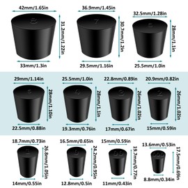 Rubber Stopper - 22 Pcs Solid Rubber Stoppers,11 Assorted Sizes 000# - 8# Tapered Lab Seal Rubber Stoppers