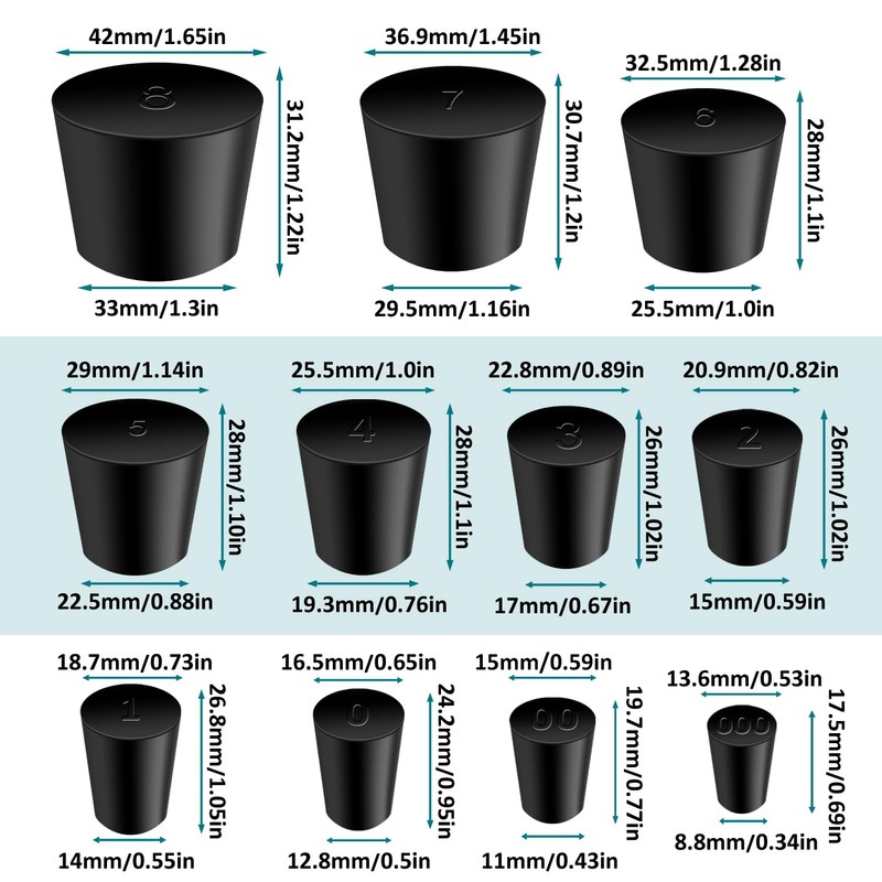 Rubber Stopper - 22 Pcs Solid Rubber Stoppers,11 Assorted Sizes
