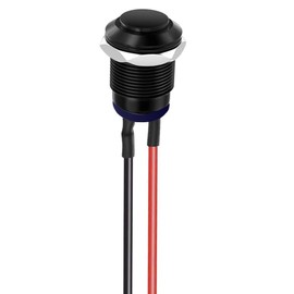 AUTOZOCO Wired Push Button Switch Momentary Push Button 30cm 2 Way Cable 12mm Mounting Hole IP65 ON/OFF 2A 250V AC Black