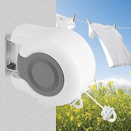 Greensen Retractable Clothesline Outdoor Heavy Duty Retractable Clothes Dryer Line Wall Mounted Indoor Clothesline Outdoor Indoor Shower Clothesline 2X42 Feet White