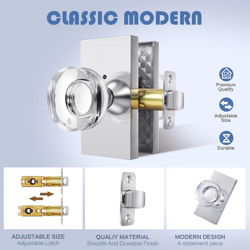 Newlaking Glass Door Knobs Polished Chrome,Privacy Crystal Door Knob with