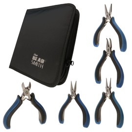 The Beadsmith Ergonomic Plier Set – 5-Piece Kit: Chain Nose, Round Nose, Flat Nose, Bent Chain Nose & Semi-Flush Side Cutter – Extra-Fine Tips, Comfortable Ergonomic Grip & Double-Leaf Springs