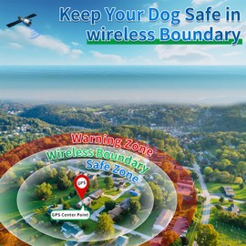 LYFDUW GPS Wireless Dog Fence, Electric Collar with 3 Warning Modes, Wireless Dog Fence for Outdoor Use,Range up to 6561 ft, Waterproof& Rechargeable Pet Containment System for Most of Dogs (Black)