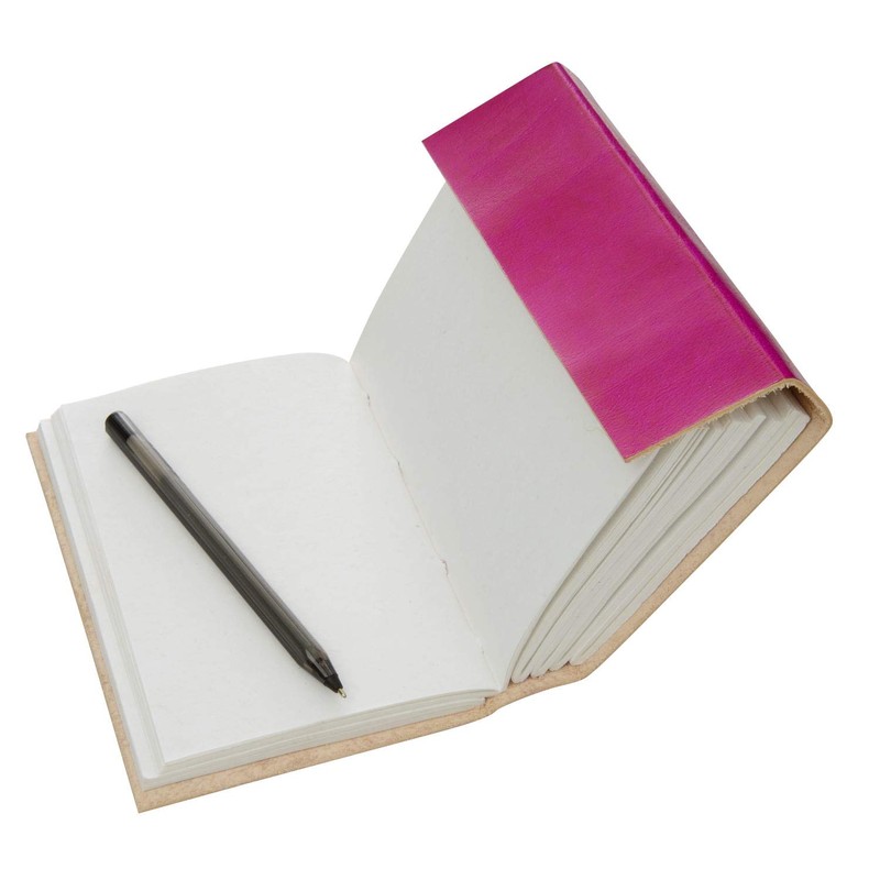 Handmade 3-String Cerise Pink Leather Journal | Plain Recycled Paper