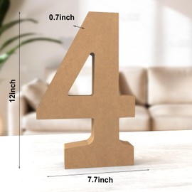 Aruatu 12 Inch Balsa Wooden Numbers Unfinished Wood Numbers for Wall Decor Decorative Standing Numbers Large Numbers for Wall Decoration for Craft Home Party Projects (4)