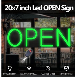 Open Signs for Business,Neon Open Sign Led,20x7 inch with Remote Control,Bright Light Up Sign,Window Door Wall Mounted Bar Coffee Salon Store,12V/2A Horizontal Green