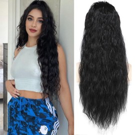 26 Inch Black Ponytail Extension, Long Wavy Hair Extensions, Synthetic Long Hair Pieces for Women, Soft Natural Pony Tails Extensions, Drawstring Hair Extensions Ponytail for Women(Black)