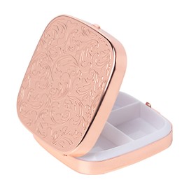 Einfache quadratische tragbare Pillendose aus Metall mit 3/8-Fach (Small, Rose gold)