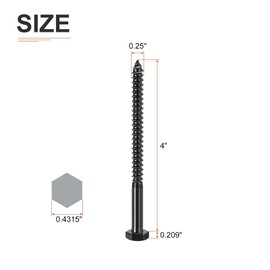 DTGN 1/4" x 4" Hex Lag Bolts - 10 Pack - for Woodworking, Furniture - 304 Stainless Steel Partial Thread Hexagon Head Lag Screws for Wood - Black