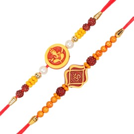 Generic Rudraksha & Chandan Combo Rakhies for Brother Small Bro Rakshabandhan Thread/Raksha Bandhan Rakhi - P005 (H Pack of 2), Standard