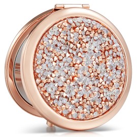 OMIRO Taschenspiegel mit Vergrößerung 1X/10X, Handspiegel Klein (Roségold)