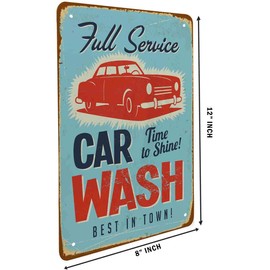 HOSNYE Car Wash Tin Sign Vintage Car Wash Red Car Blue Background Washing Store Vintage Metal Tin Signs for Men Women Wall Art Decor for Home Bars Clubs Cafes 8x12 Inch