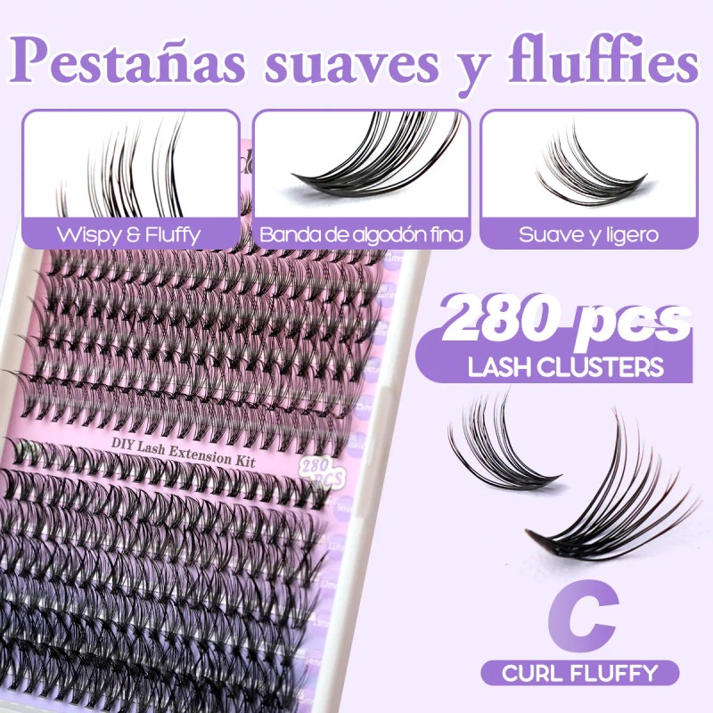 Extensiones De Pestañas Kit 280pcs 2030d Curvatura C 9-16mm