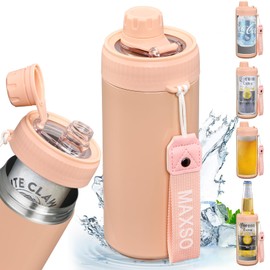 MAXSO Sealed Can Cooler Fizz Lid Can Cover for 12 oz Regular, Slim Skinny Cans & As Thermal Bottle, 4-in-1 Insulated Vacuum Stainless Steel Carbonated Cold Drink Holder - Salmon