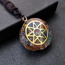 Orgone Metatron Cube Om Necklace, Chakra Crystal Stone for Healing Yoga Mediation, EMF Protection Sun