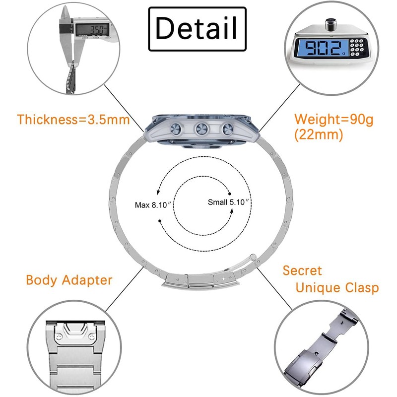 MaKTech Titanium Band for Garminn, 22 mm Quick Release Metal