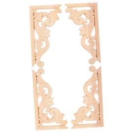WOONEKY 4pcs Unpainted Wood Onlay Applique Corner Decoration Carved European Style for Cabinets Doors and Furniture Home Decor
