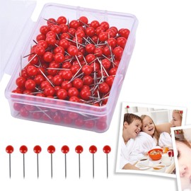 200 x Red Push Pins, Round Head Pins, Push Pins with Head, World Map Pin Board, Small Red Card Thumb Pins, Pins for Pin Board, Push Pins, for World Map, Fabric Marking