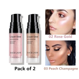 SACE LADY 2 Colors Liquid Highlighter Makeup Set Shimmer Shine Ultra-Smooth Radiant Illuminator Kit for Face Cheekbone Body Glow Bronzer Glitter Illuminating Highlighters Make-up, 2×0.2Fl Oz