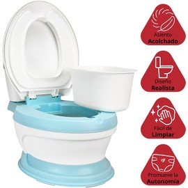 Baño Entrenador para Niños con Asiento Acolchado Inodoro de Entrenamiento Sistema Antideslizante Contenedor Fácil de Limpiar Diseño Realista Apto a partir de 18 Meses Azul