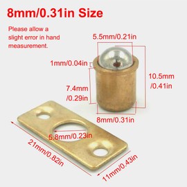 8mm Dia Closet Door Ball Catch, 4Pcs Brass Roller Ball Door Latches Internal Door Catcher Hardware with Strike Plate