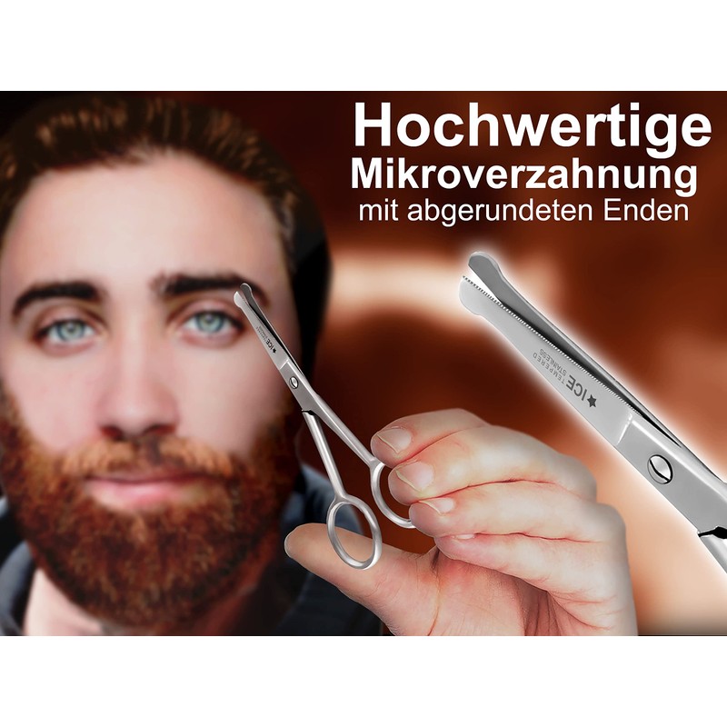 Bartschere Nasenhaar Schere mit Mikroverzahnung 10,5 cm mit abgerundeten Enden