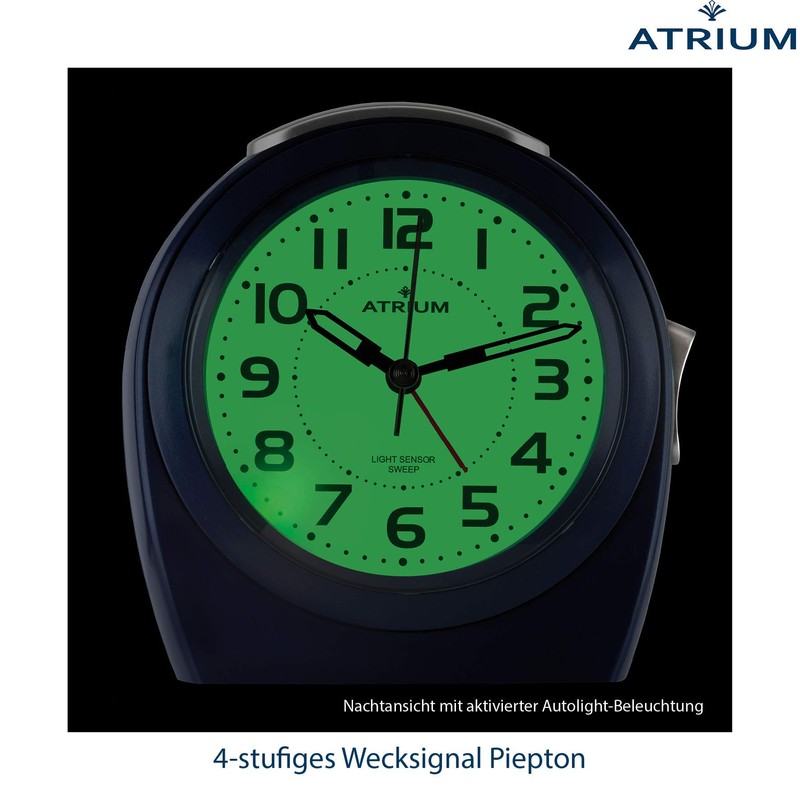 Atrium A451-5 Analogue Quartz Alarm Clock without Ticking with Automatic