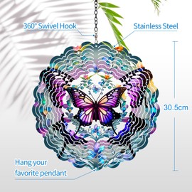 Zernblend Rotierendes Windspiel mit lila Schmetterlingen, Windspiele für Draußen Hängend, Windspiel, Windrad