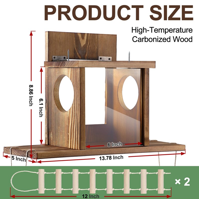 Enhon Wood Squirrel Feeder for Outside, Window Squirrel Feeder with