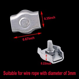 20 Pieces M3 Wire Rope Clip 304 Stainless Steel  Single Bolt Cable Clamp for 1/8 Inch Wire