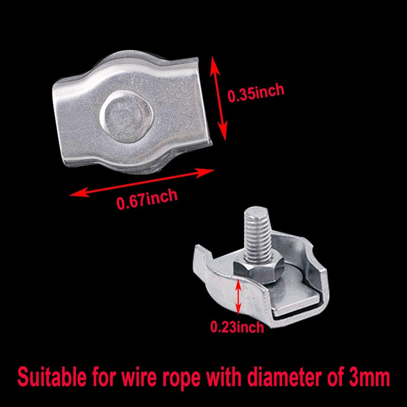 20 Pieces M3 Wire Rope Clip 304 Stainless Steel  Single