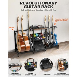 STRICH Guitar Stand - Multiple Guitar Rack with Pedals Organizer for Acoustic, Electric, Bass, Amp Accessories - Display Stand for Home Studio Music Room SMT-40