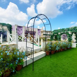 6.9ft H X 4.1ft W Metal Garden Arch Trellis, Garden Arbor for Climbing Plants, Wedding Arch Arbor for Lawn, Party, Backyard Decoration, Black