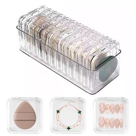 15 Pcs Powder Puff Organizer with Storage Box Makeup Sponge Protective Container Plastic Jewelry Box Transparent Storage Cases for Beauty Blender, Bracelets, Necklaces, Press-on Nails
