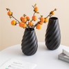 Black Ceramic Flower Vase with Textured Spiral Design, Modern Minimalist
