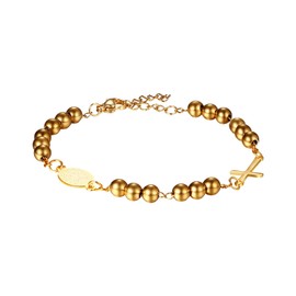 Cupimatch Women's Religious Rosary Bracelet: Women's Bracelet with Latin Cross Christian St Benedict Medal Plate Stainless Steel Bracelet for Women and Girls