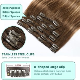 VINBAO Clip in Hair Extensions Human 18 Inch 6pcs 120g Chocolate Brown to Caramel Blonde Remy Hair Balayage Hair Extensions Clip in Human Hair Extensions (#4/27/4,18'')