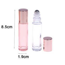 6 Pcs 10ml Glass Roll On Bottle,Empty Refillable Roller Bottles Vials with Stainless Steel Roller Ball and Rose Gold Cap for Essential Oils Perfumes and Lip Balms Liquid Cosmetic Container, Pink,