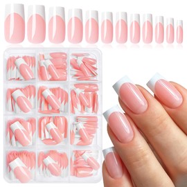 Bellelfin 240Pcs French Tip Press on Nails Medium Fake Nails Square Nails Press ons White French Tip Glue on Nails Nude Acrylic Nails for Women Girls Artificial Fingernails