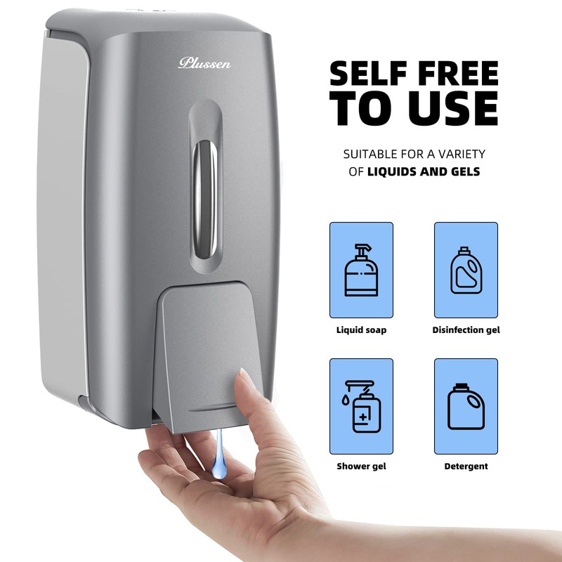 PLUSSEN Soap Dispenser Wall Mount Adhesive Commercial Soap Dispenser 800ml