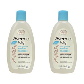 Aveeno Baby Daily Moisture Wash & Shampoo - Natural Oat Extract, Lightly Scented, Hypoallergenic & Tear-Free - 8 fl oz (Pack of 2)