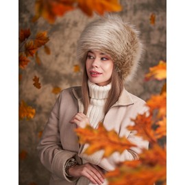 Futrzane Classic Cossack Hat - Faux Fur Hats for Women - Warm Furry Russian Hat (L, Light Brown Classic)