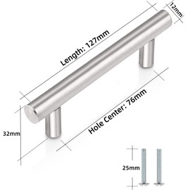2 Pack Kitchen Cupboard Handles Stainless Steel Kitchen Door Handles Brushed Cabinet Handles Wardrobe Handles Drawer Handles (Hole Centre 76mm)