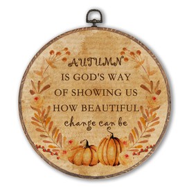 Hxlac Vintage Autumn Round Wall Art Framed, Farmhouse Fall Pumpkin Round Wall Decor, Autumn Is God's Way Thanksgiving Hanging Canvas Prints Wall Sculptures for Home Room Bedroom Decor, 10x10 Inch