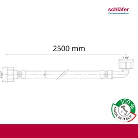 Schläfer 2535 | Inlet Hose for Washing Machine 2.5 m, Universal, Cold Water Inlet, Standard FF Thread 3/4 Inch Hose Length 250 cm with 90° Elbow Connection