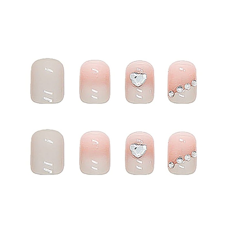 RikView French Press on Nails Short Fake Nails with Heart